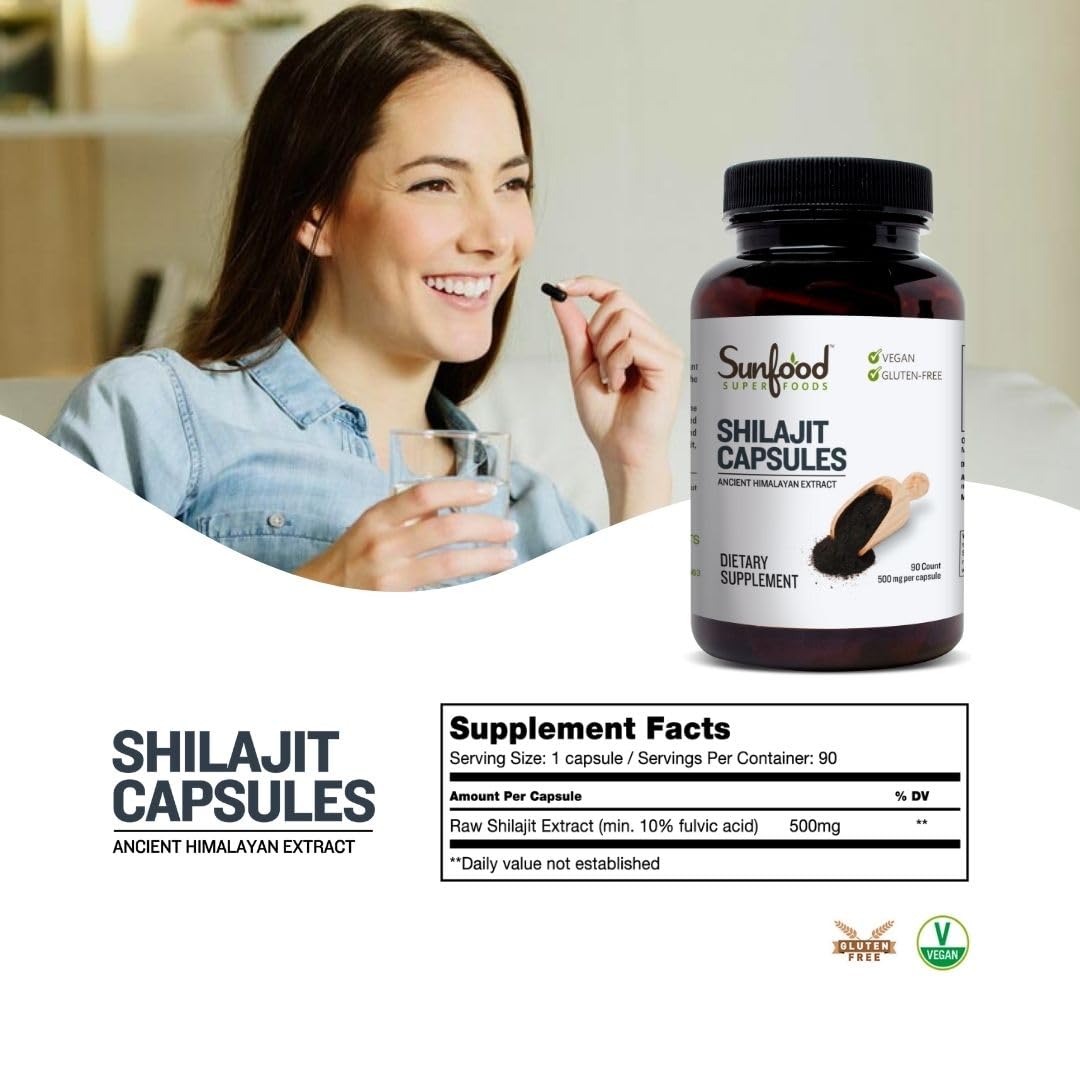 Sunfood Superfoods Shilajit Capsules, 500 mg, 90 Count