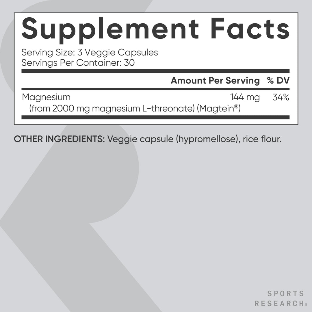 Sports Research Magnesium L-Threonate Capsules, 2000 mg, 90 Count