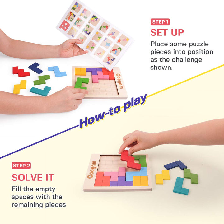 Coogam Wooden Puzzle Pattern Blocks, 60 Count