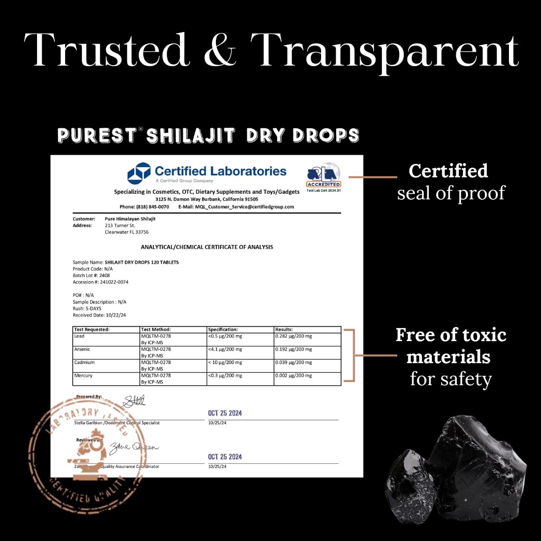 Pure Himalayan Shilajit Dry Drops, Original Siberian, 60 Count