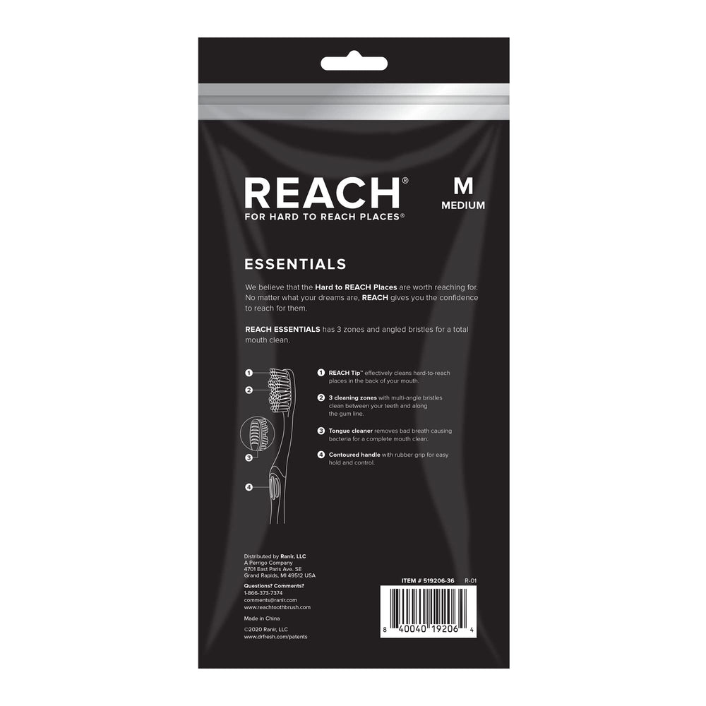 REACH Essentials Toothbrush, Medium Bristles, 6 Count