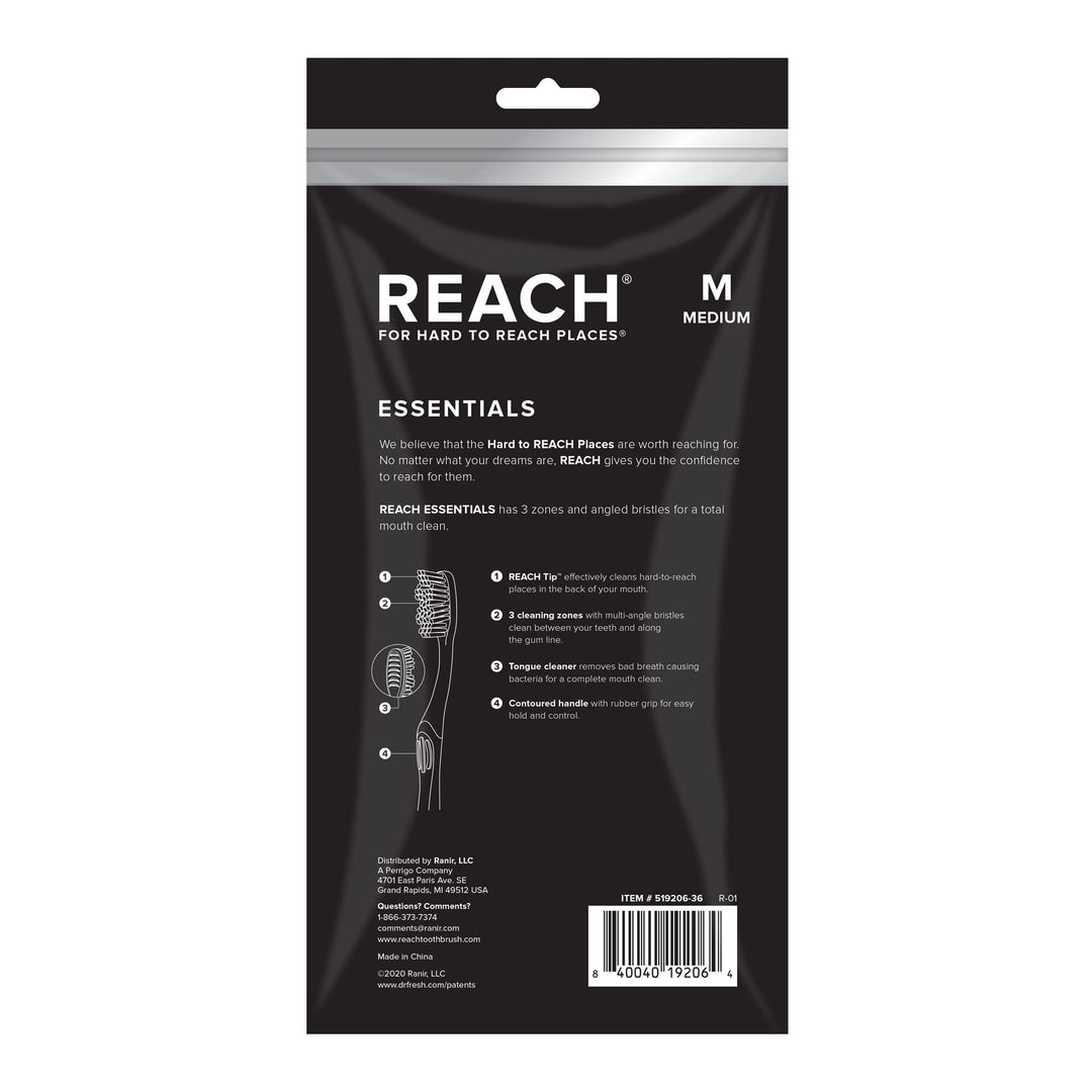 REACH Essentials Toothbrush, Medium Bristles, 6 Count