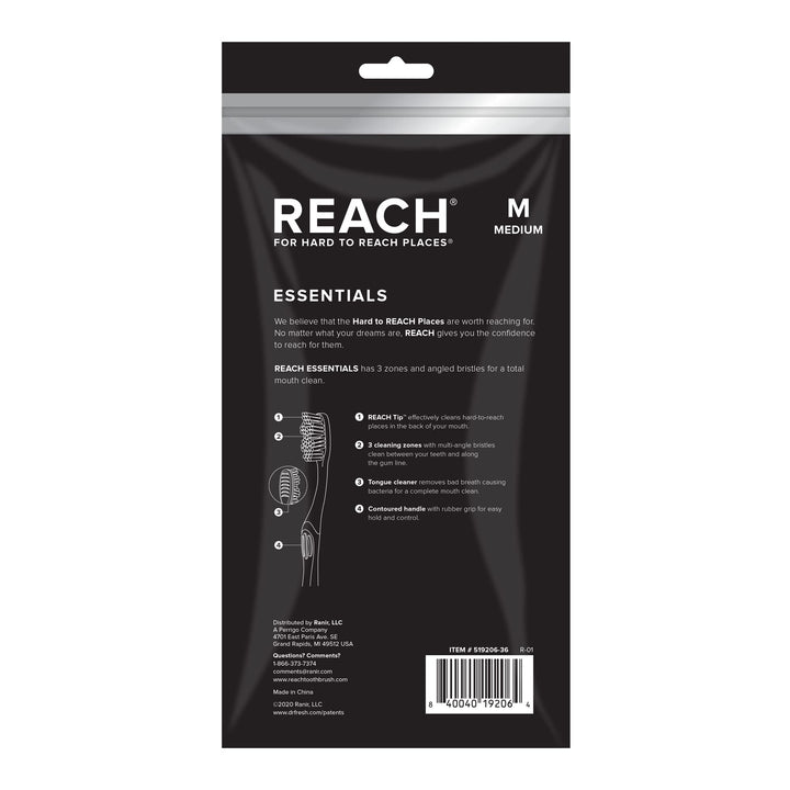 REACH Essentials Toothbrush, Medium Bristles, 6 Count