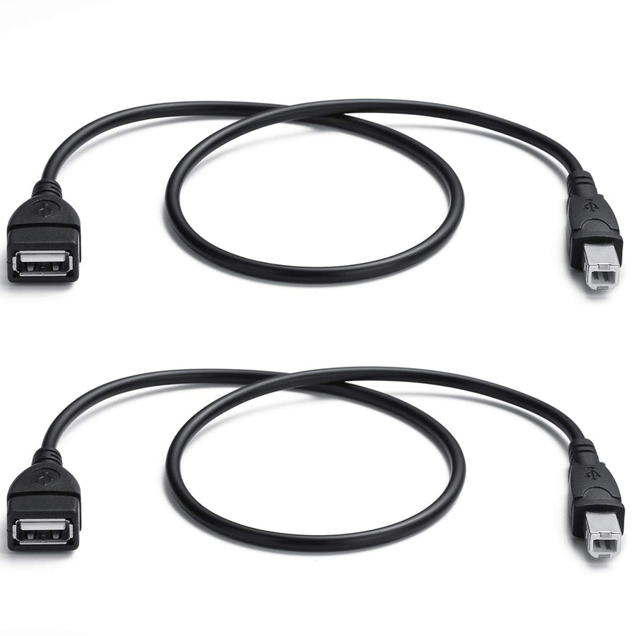 YOUOWO USB 2.0 Cable, A Female to B Male, Black, 2 Count