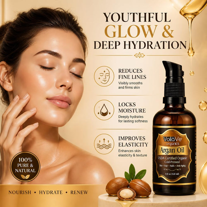 VoilaVe Organic Moroccan Argan Oil, 4 fl oz