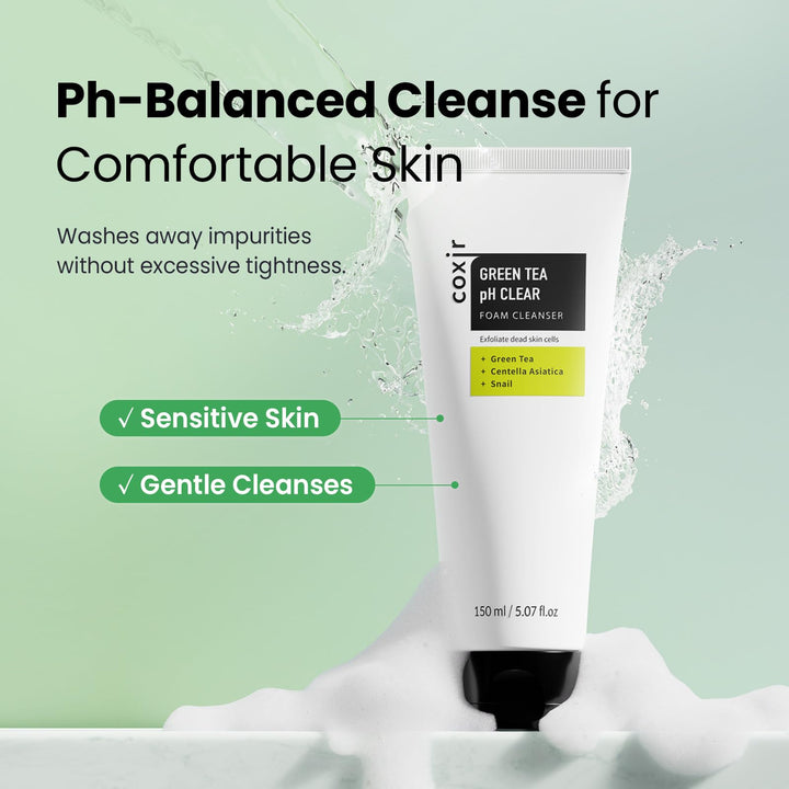 coxir Green Tea pH Clear Foam Cleanser, 5.07 fl oz