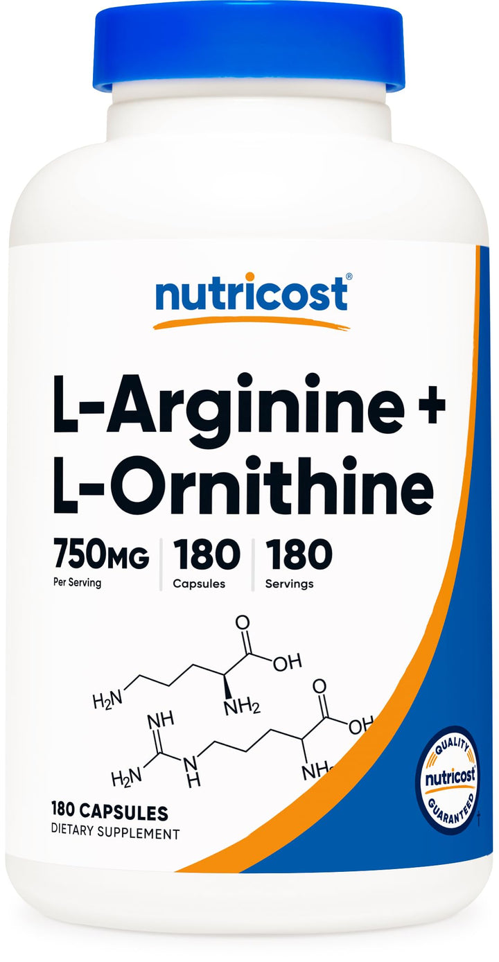 Nutricost L-Arginine L-Ornithine, 750 mg, 180 Count