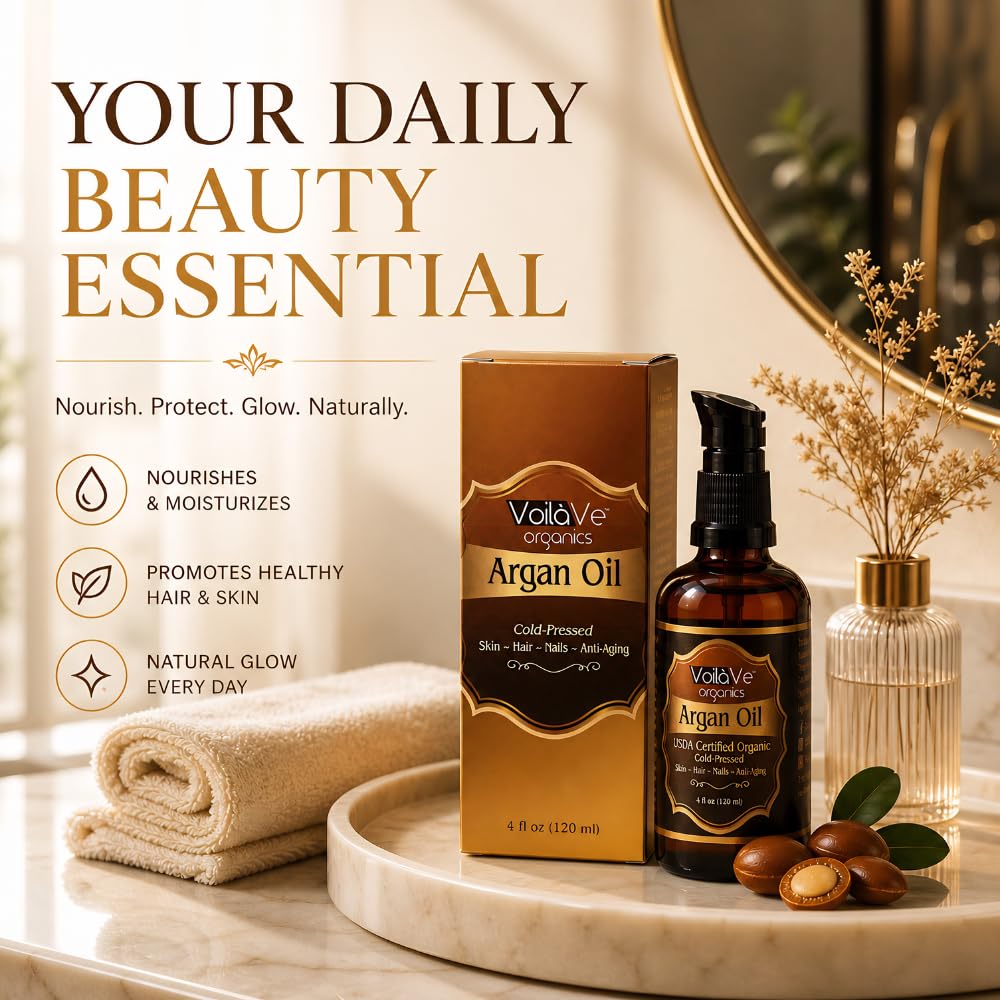 VoilaVe Organic Moroccan Argan Oil, 4 fl oz
