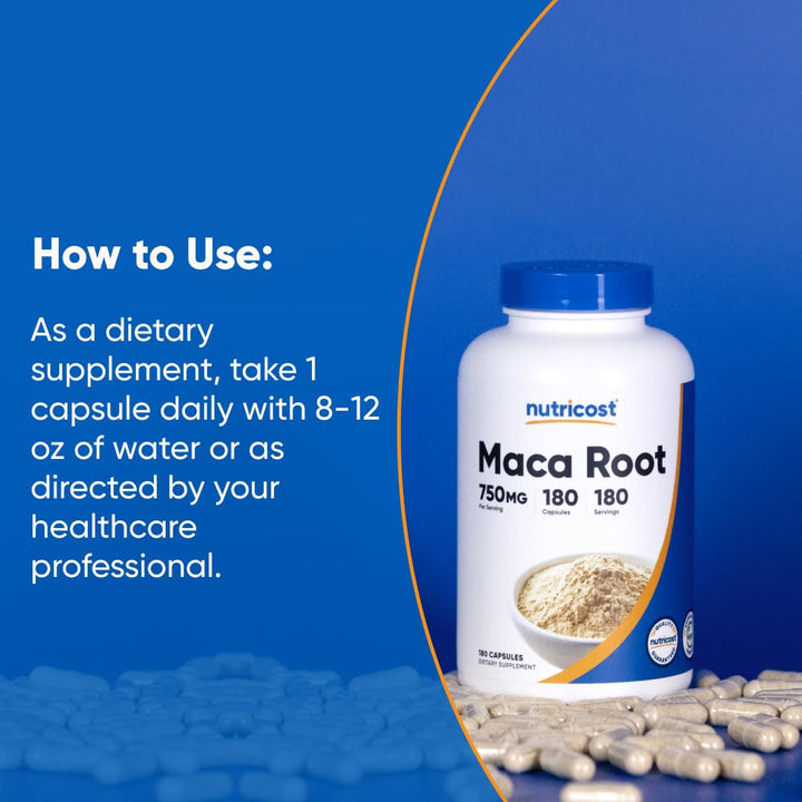 Nutricost Maca Root Capsules, 750 mg, 180 Count