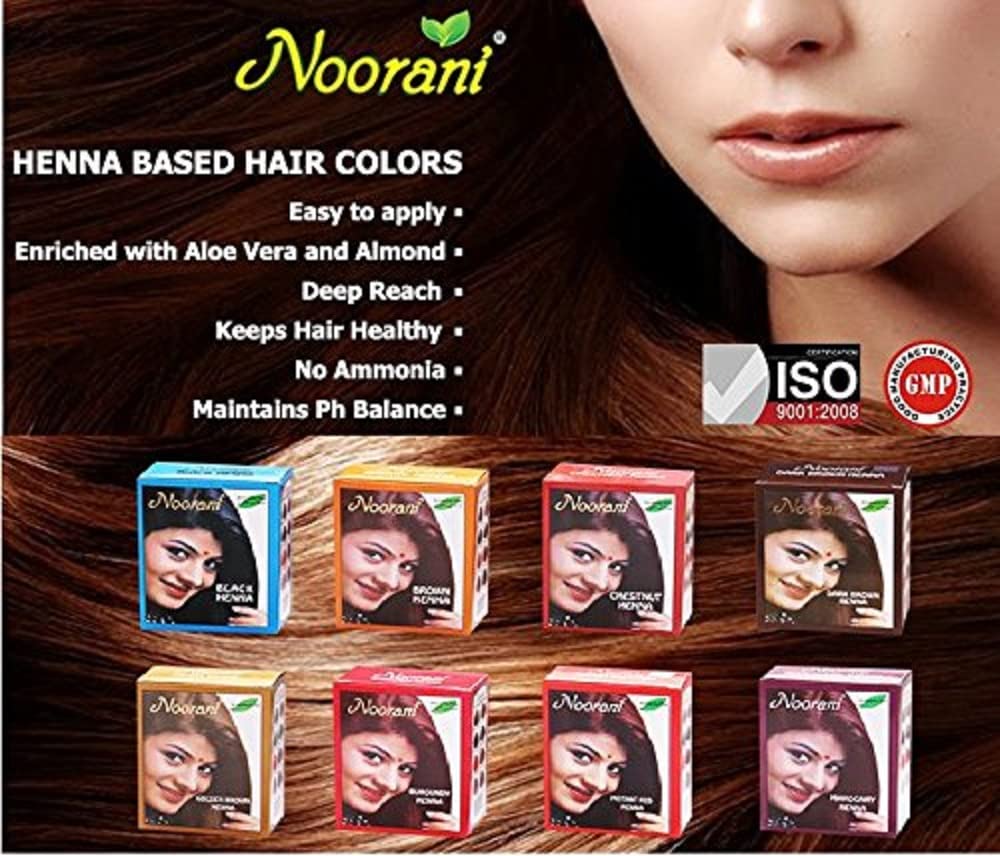 Noorani Henna Based Hair Color, Burgundy, 6 Count