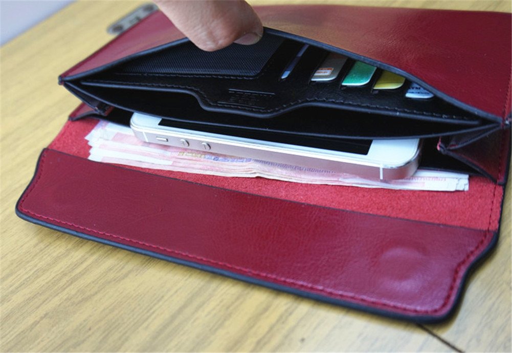 NIGEDU Women Long Wallet, Wine Red