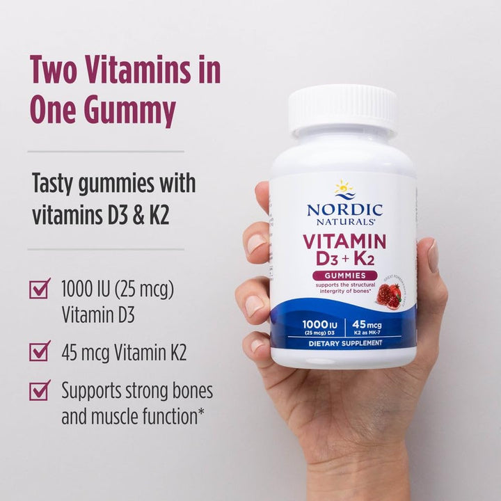 Nordic Naturals Vitamin D3 + K2 Gummies, Pomegranate, 120 Count
