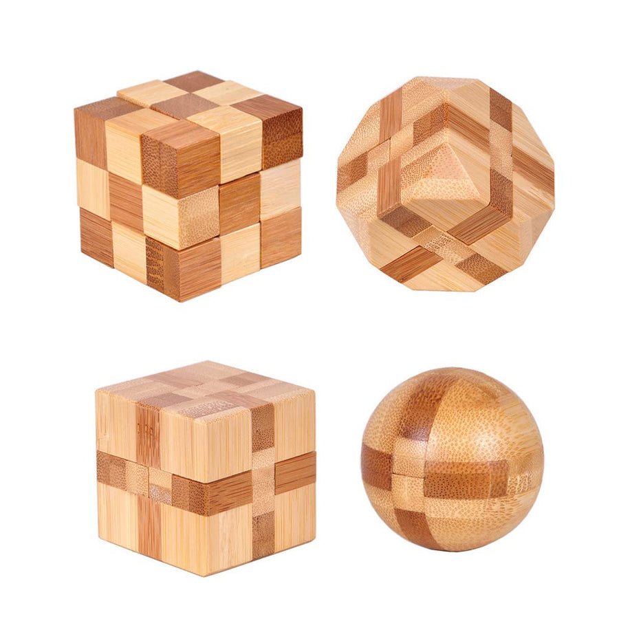 Rich Boxer Wooden Puzzle Brain Teasers, 4 Count