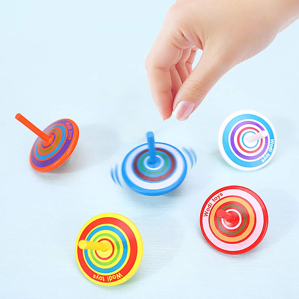M MUGIT Wooden Spinning Tops Set, 10 Count