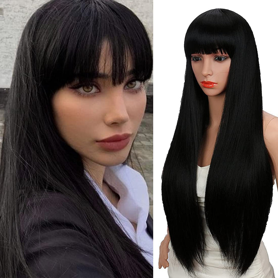 Kalyss Silky Long Straight Wig, Black, 28 in