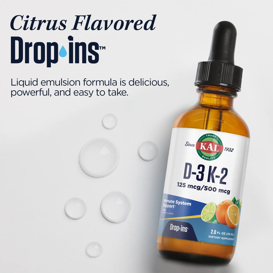 KAL D3 K2 DropIns Liquid, Natural Citrus Flavor, 2 fl oz