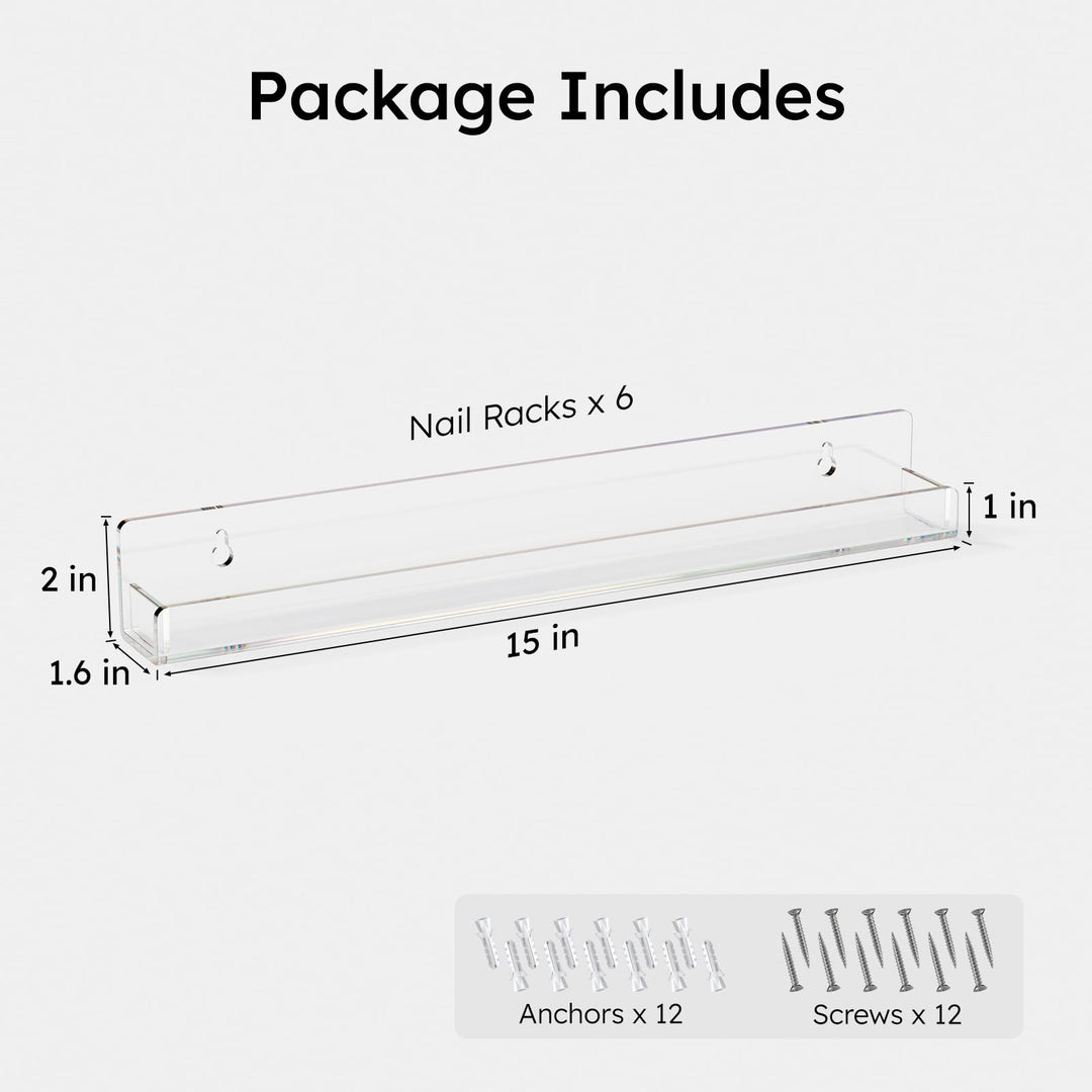 FEMELI Acrylic Nail Polish Rack And Organiser, Clear, 6 Count