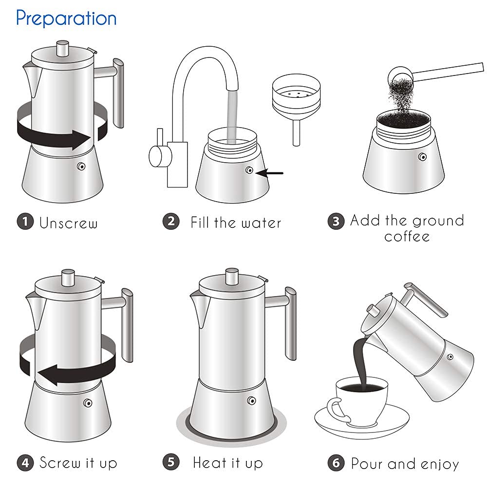 Easyworkz Diego Stovetop Espresso Maker, Stainless Steel, 4 Cup, 6.8 oz