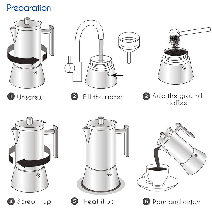 Easyworkz Diego Stovetop Espresso Maker, Stainless Steel, 4 Cup, 6.8 oz