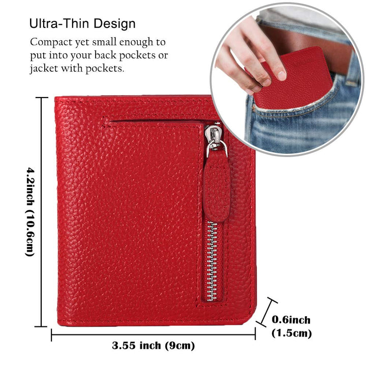 FT FUNTOR Small Compact Bifold Wallet, Red