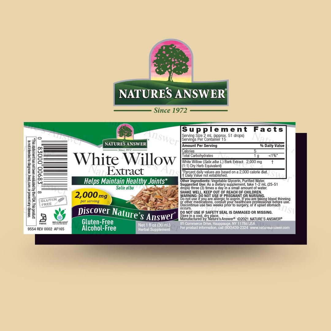 Nature's Answer White Willow Bark Extract, Alcohol-Free, 1 fl oz
