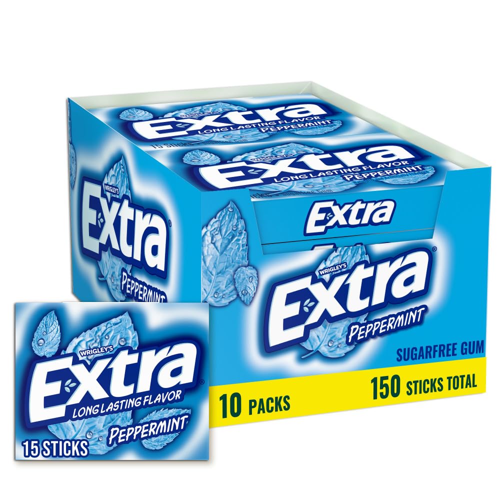 WRIGLEY'S EXTRA Sugarfree Gum, Peppermint, 15 Count, Pack of 10