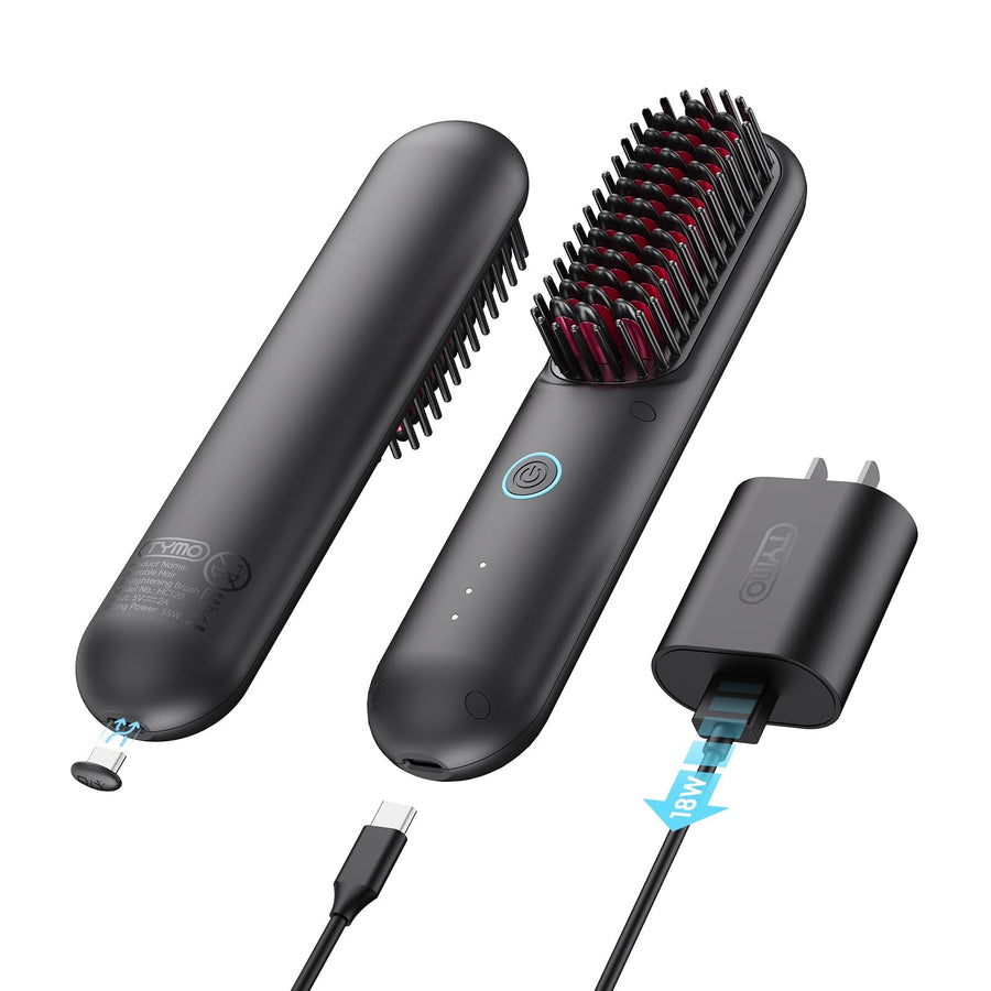 TYMO Porta Cordless Hair Straightener Brush, Black