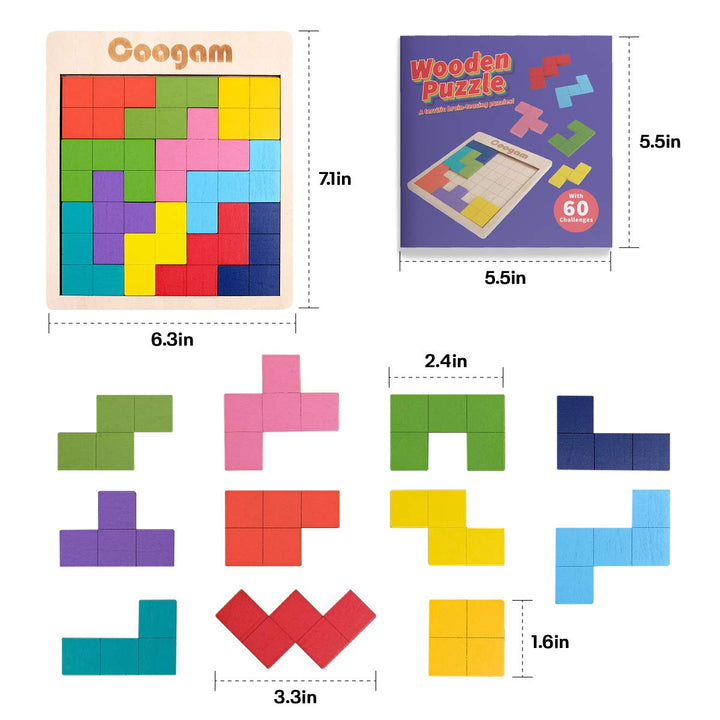 Coogam Wooden Puzzle Pattern Blocks, 60 Count