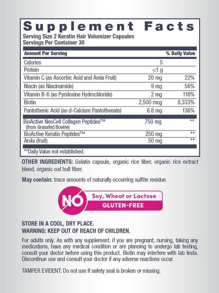 NeoCell Keratin Hair Volumizer, 60 Count