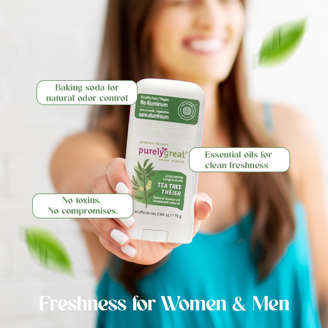 Purelygreat Natural Deodorant Stick, Tea Tree Scent, 2.64 oz