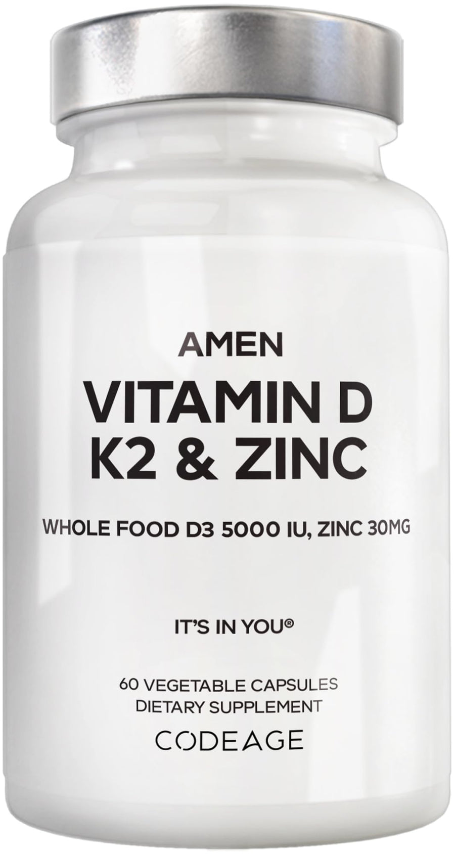 Amen Vitamin D K2 and Zinc Supplement, 5000 IU, 60 Count