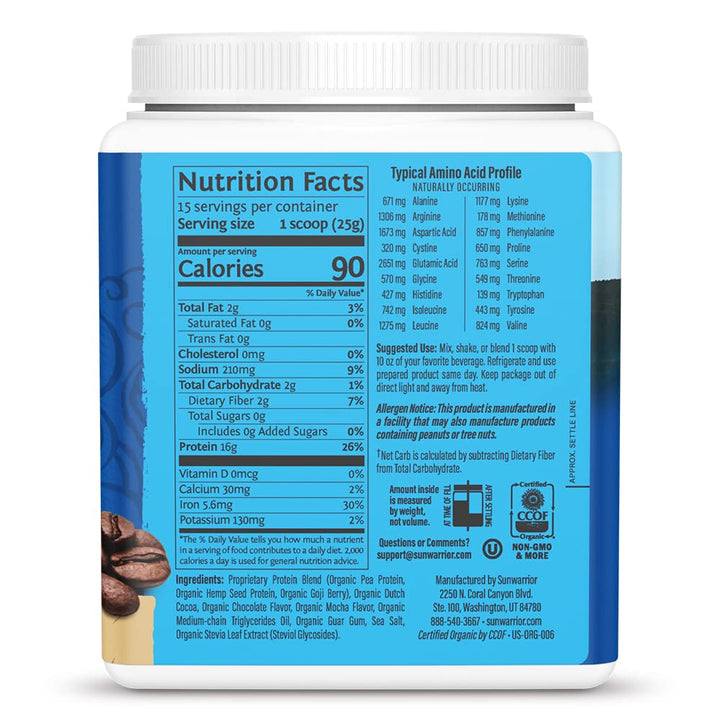 Sunwarrior Warrior Blend Organic Protein Powder, Mocha, 375 g