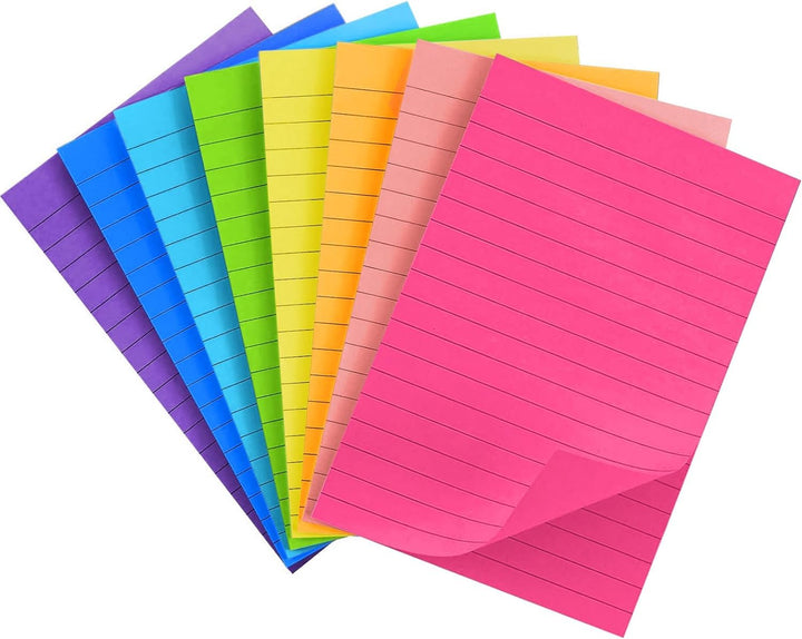 McMola Large Lined Sticky Notes, 8 Bright Colors, 8 Count