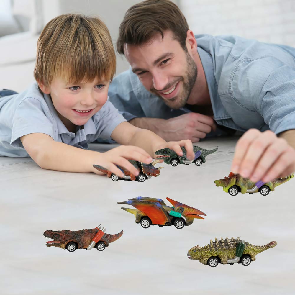 DINOBROS Pull Back Dinosaur Cars, 6 Count