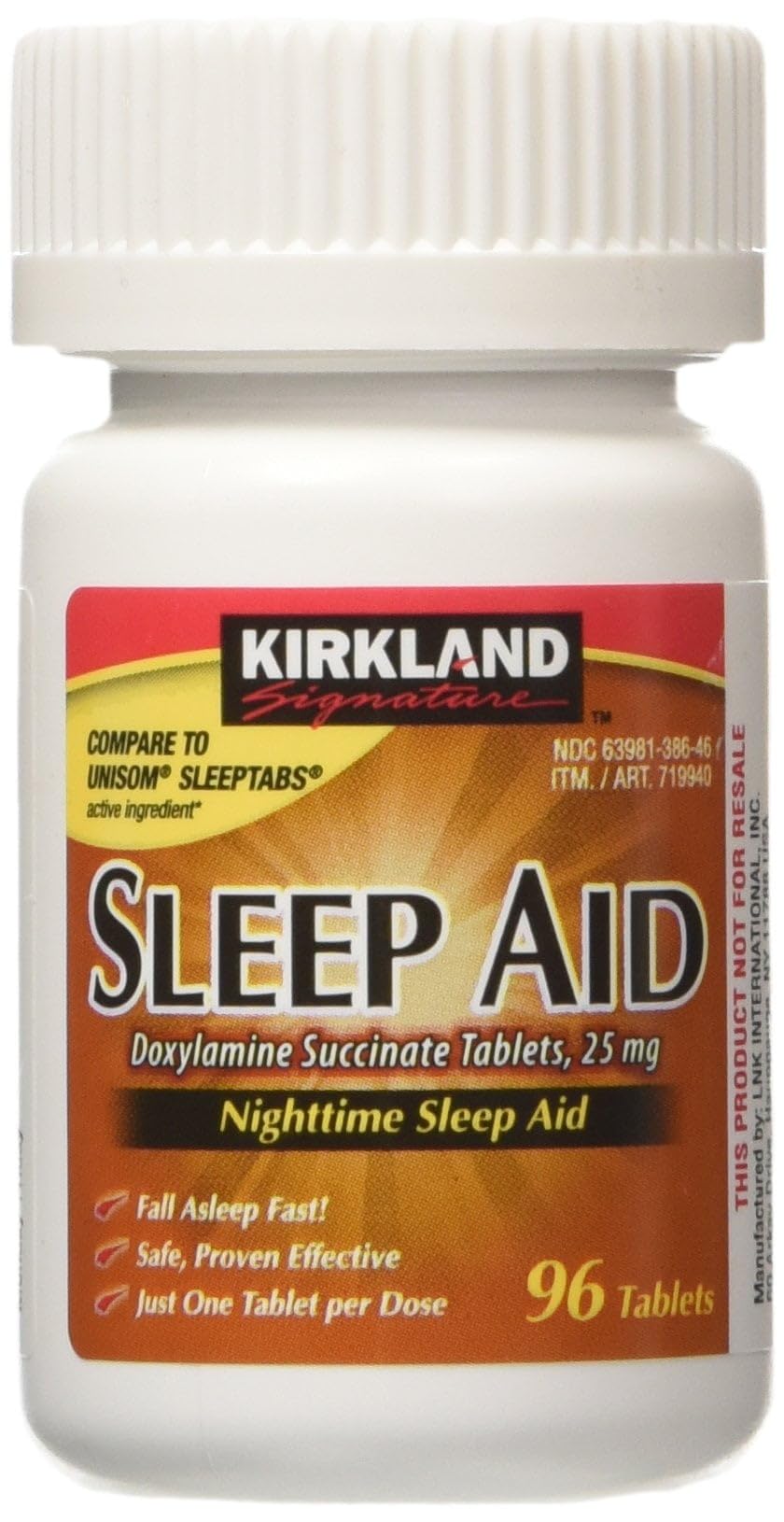 KIRKLAND SIGNATURE Sleep Aid Doxylamine Succinate, 25 mg, 96 Count, Pack of 2