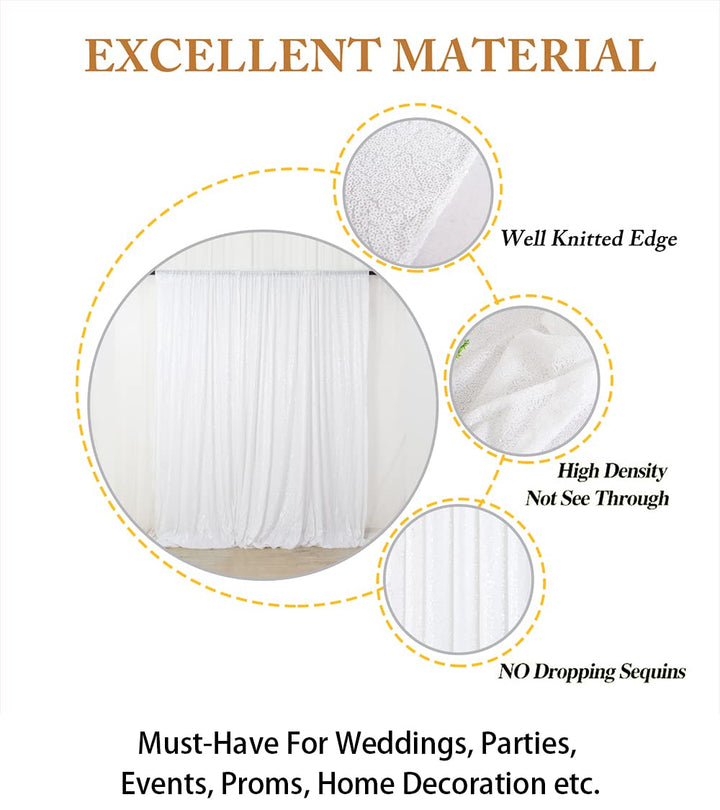 ShinyBeauty Sequin Backdrop, White, 4 ft x 6 ft