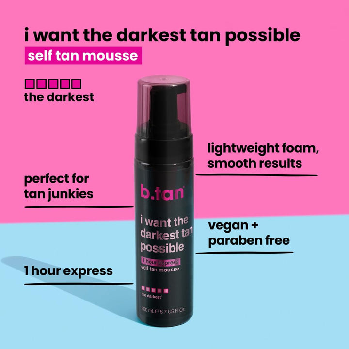 B.TAN Ultra Dark Self Tanner Mousse, 6.7 fl oz