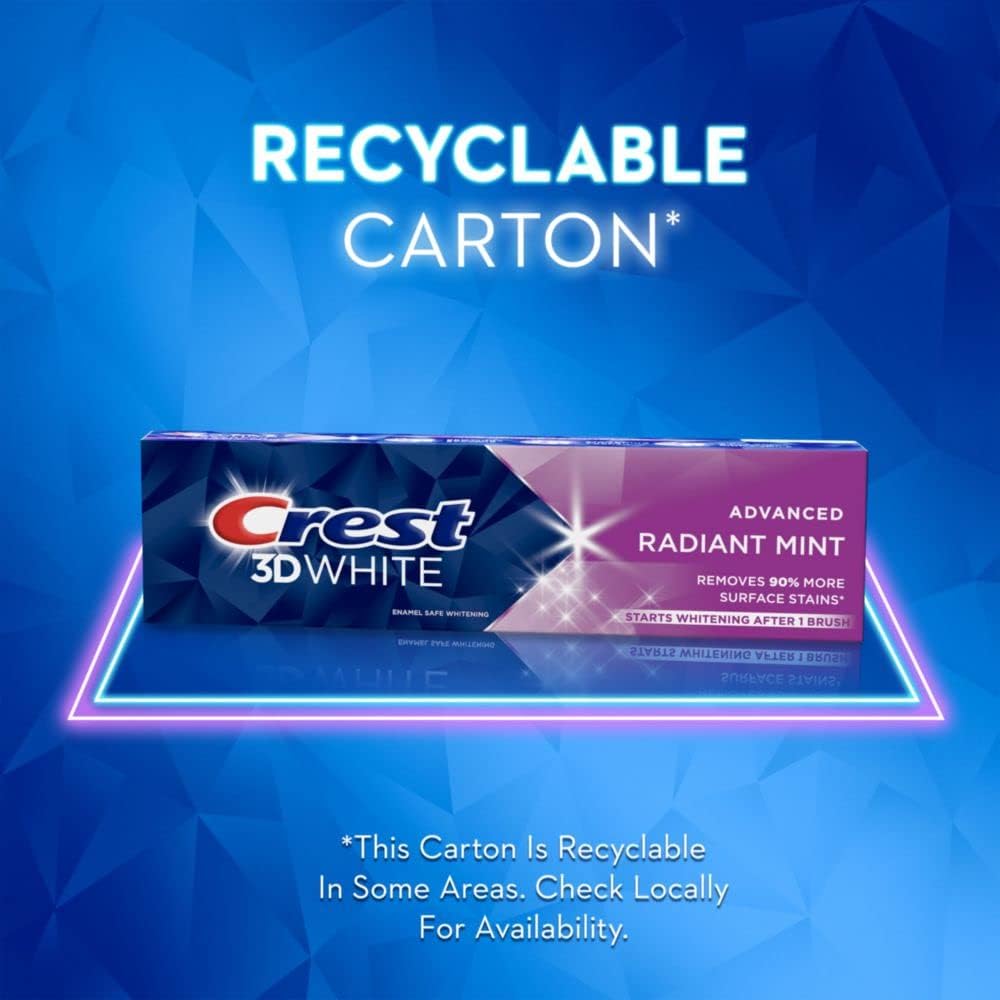 Crest 3D White Toothpaste, Radiant Mint, 3.8 oz, Pack of 3