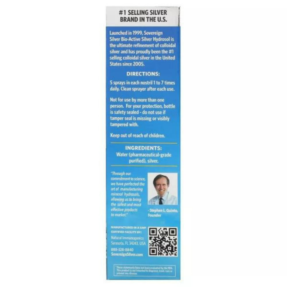 Sovereign Silver Bio-Active Hydrosol, 10 ppm, 2 fl oz (59ml) Vertical Spray