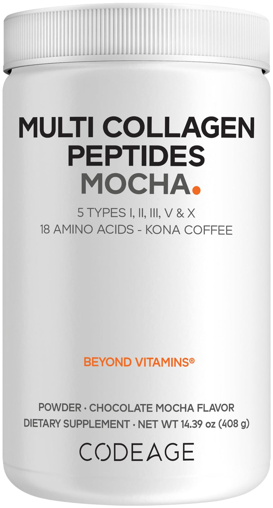 Codeage Multi Collagen Peptides Protein Powder, Chocolate Mocha, 14.39 oz