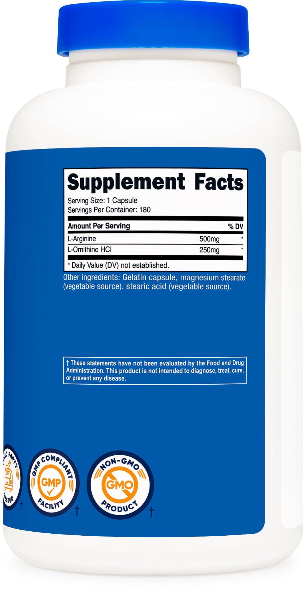 Nutricost L-Arginine L-Ornithine, 750 mg, 180 Count