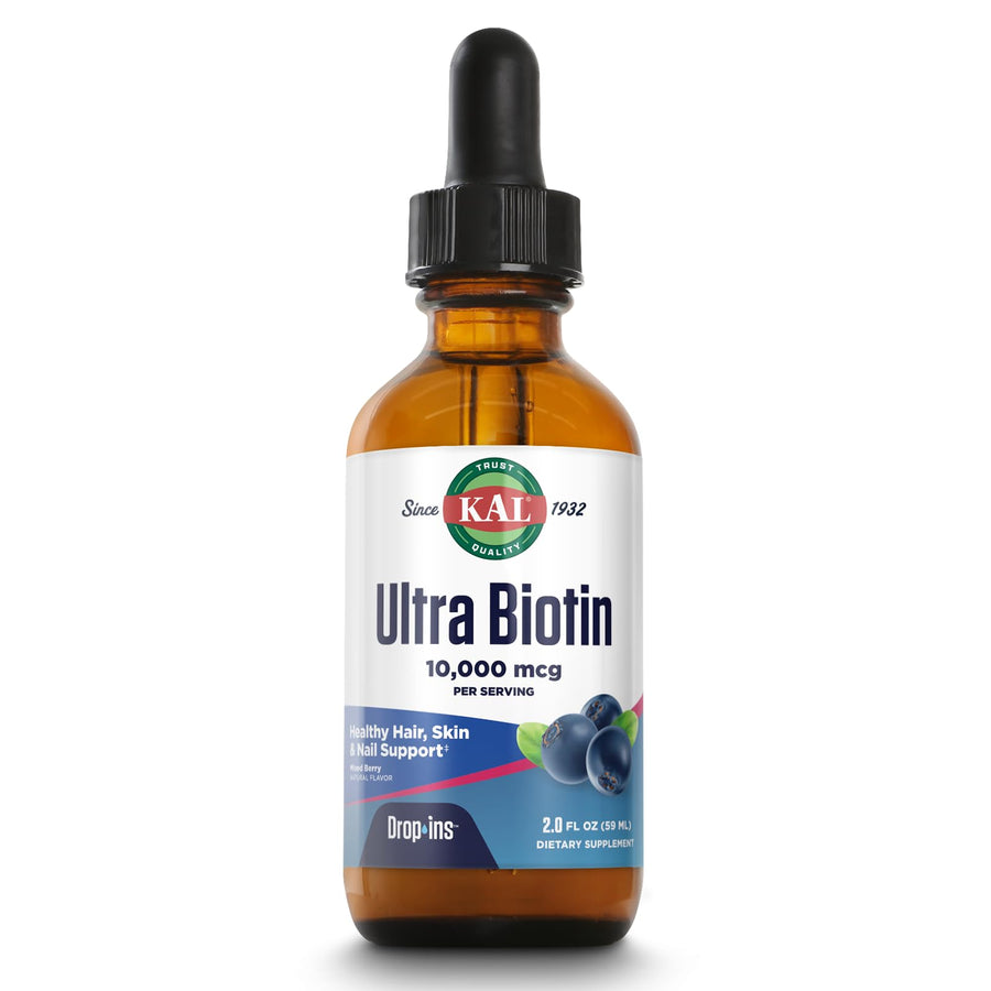 KAL Ultra Biotin Drop Ins Hair Skin & Nails Formula, Mixed Berry, 10000 mcg