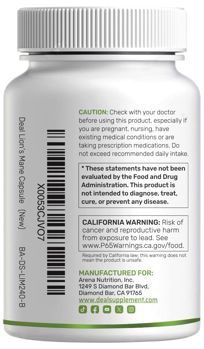 DEAL SUPPLEMENT Lions Mane Mushroom Capsules, 240 Count