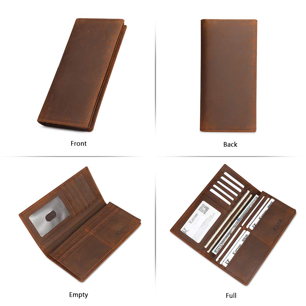 Kattee Men's Vintage Genuine Leather Long Wallet, 1-Brown, Small