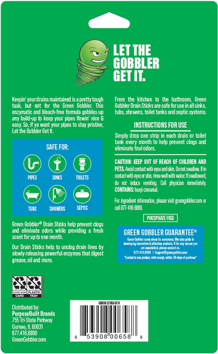 Green Gobbler Bio-Flow Strips Drain Cleaner and Deodorizer, 12 Count