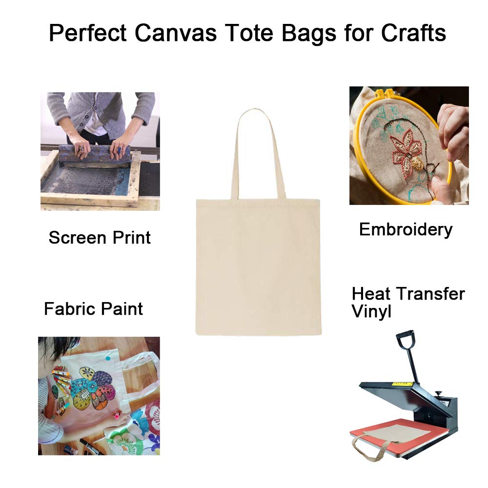 FunisFun Blank Canvas Tote Bags, 12 Count