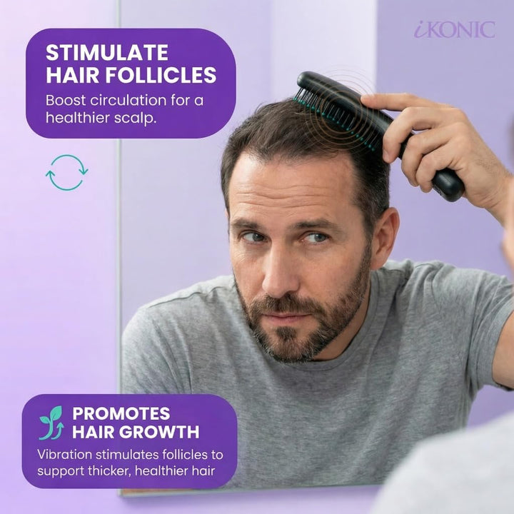 IKONIC 3-In-1 Vibrating Hair Growth Brush Scalp Massager