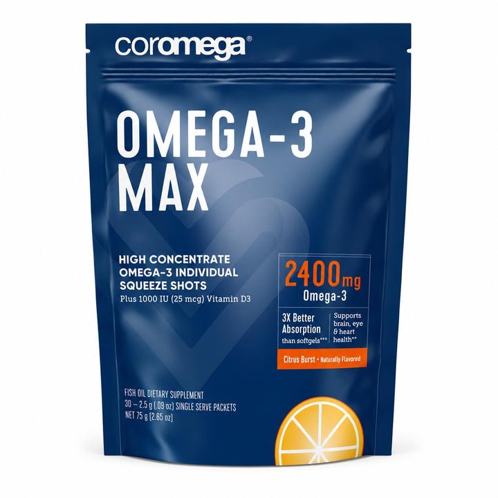Coromega Max High Concentrate Omega 3 Fish Oil, Citrus Burst, 30 Count