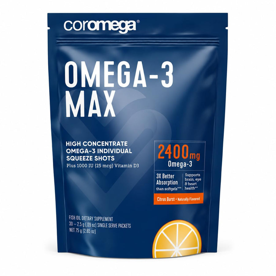 Coromega Max High Concentrate Omega 3 Fish Oil, Citrus Burst, 30 Count
