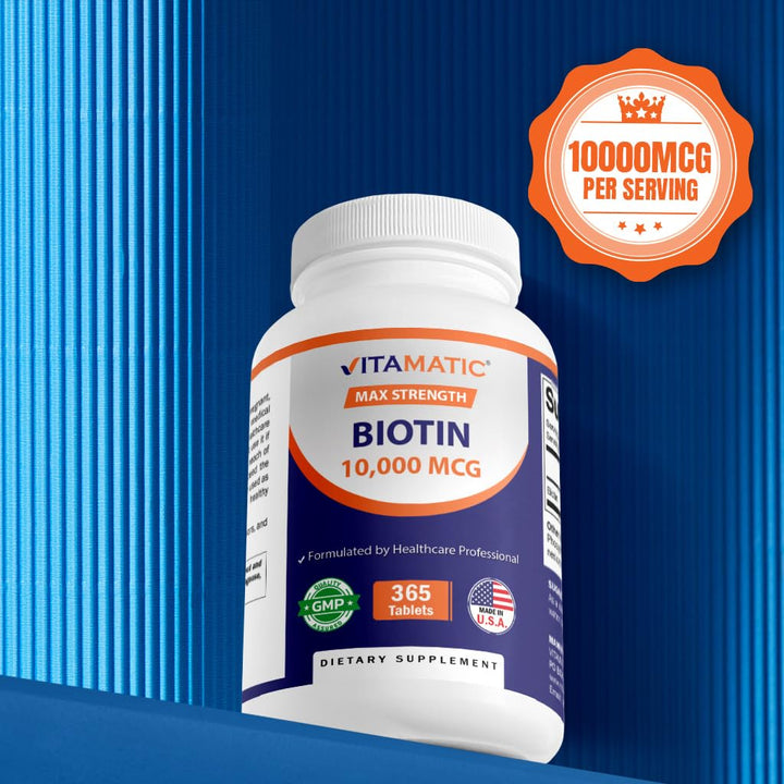 Vitamatic Biotin Vitamin B7 Tablets, 10000 mcg, 365 Count